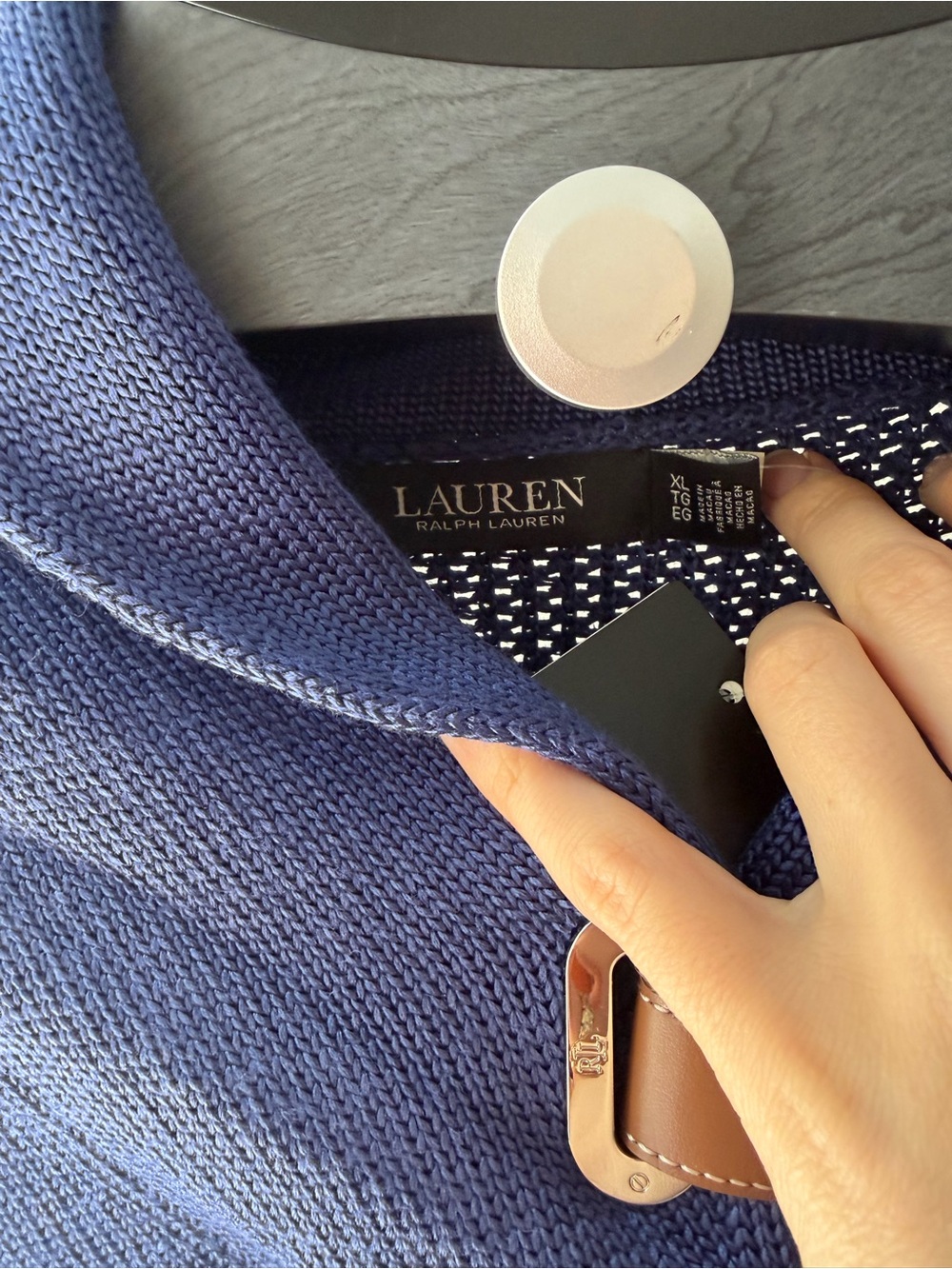 Lauren Ralph Lauren Women's Sabree Long Sleeve Buckle-Trim Sweater Blue XL - Picture 6 of 7
